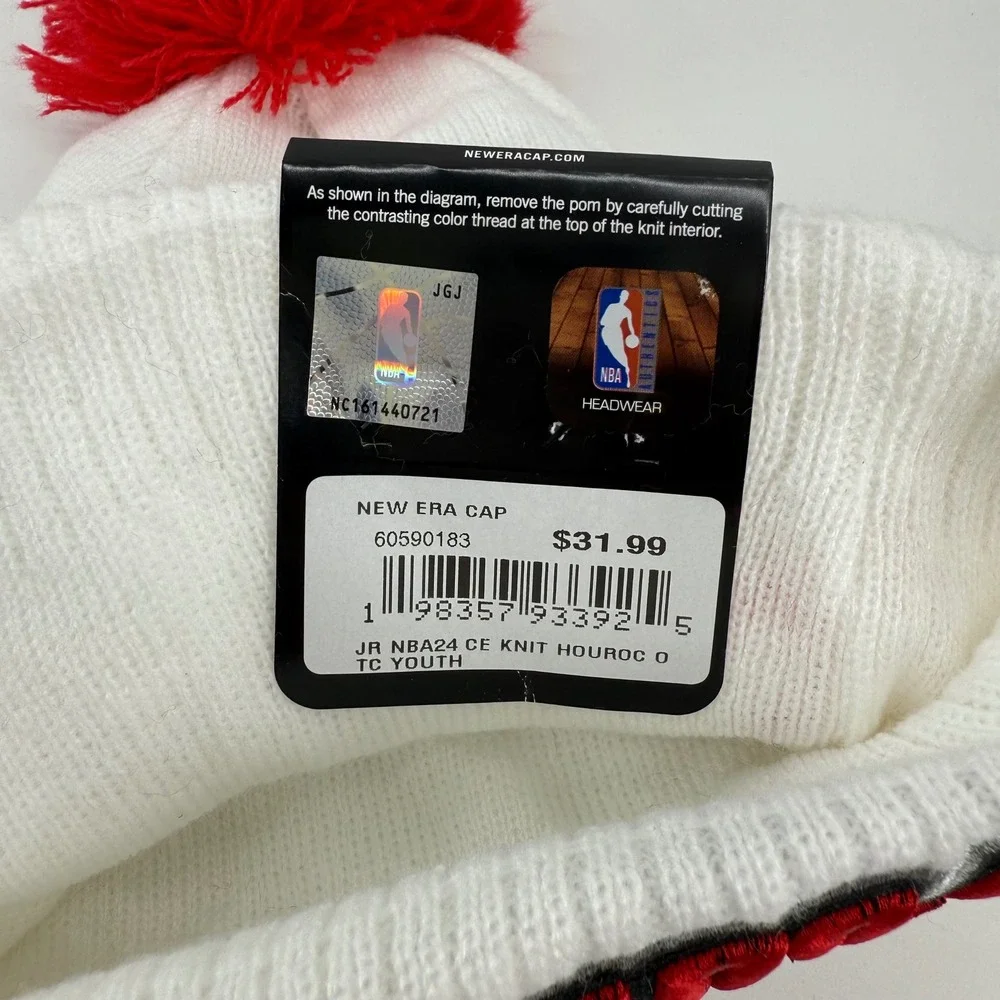 New Era NBA H-Town Youth Knit Pom Beanie Hat‎ White Red Black